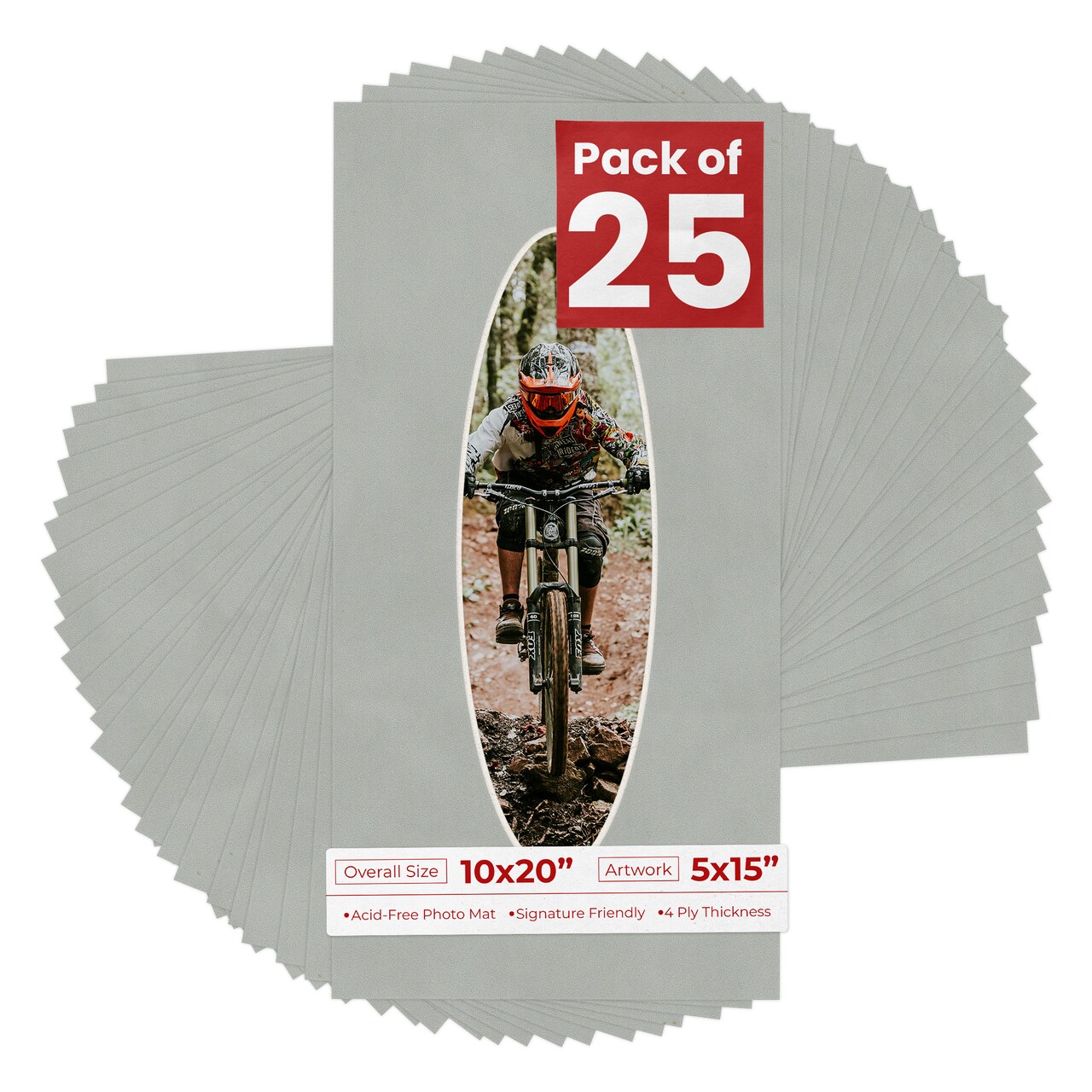 Light Grey Suede Mat Board for 10x20 Frames - Oval Opening for 5x15 Photos